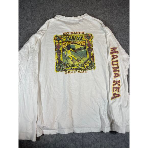 VINTAGE 90s Crazy Shirts Mens XL White Ski Naked Mauna Kea Hawaii Graphic Tee - Picture 1 of 8